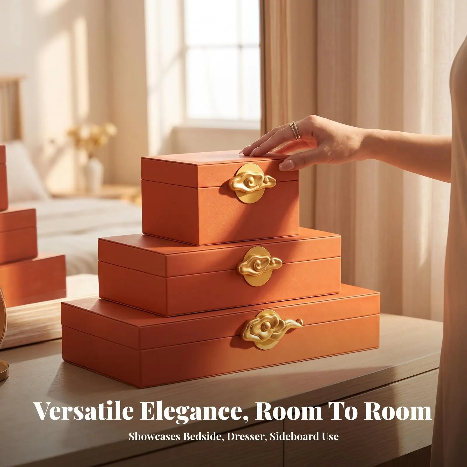 3 Pieces Wooden Storage Boxes with Clasp Rectangular Wooden Decorative Box Decorative Jewelry Box Graduated for Dresser, Vanity