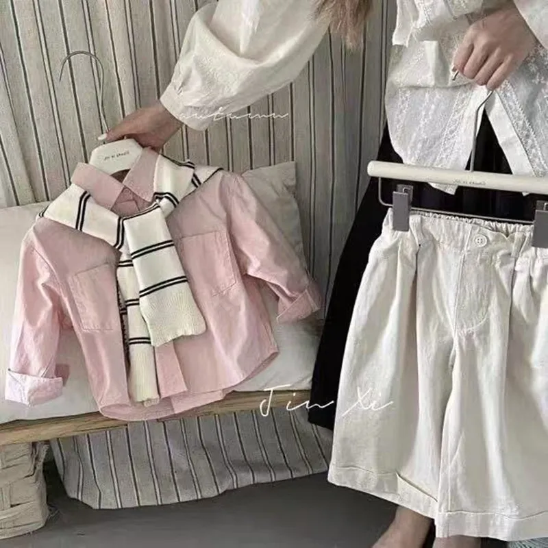 

2-7 Year Girls' Spring and Autumn Set New Korean Children's Long Sleeve Shirt+Wide Leg Pants 2-piece Set 90-140CM