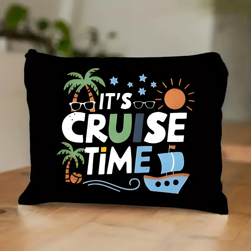 Cruise Themed Travel Makeup Gift Bag -with 'S CRUISE TIME' Design, Palm Trees, Fashion Glasses & Ship Icons