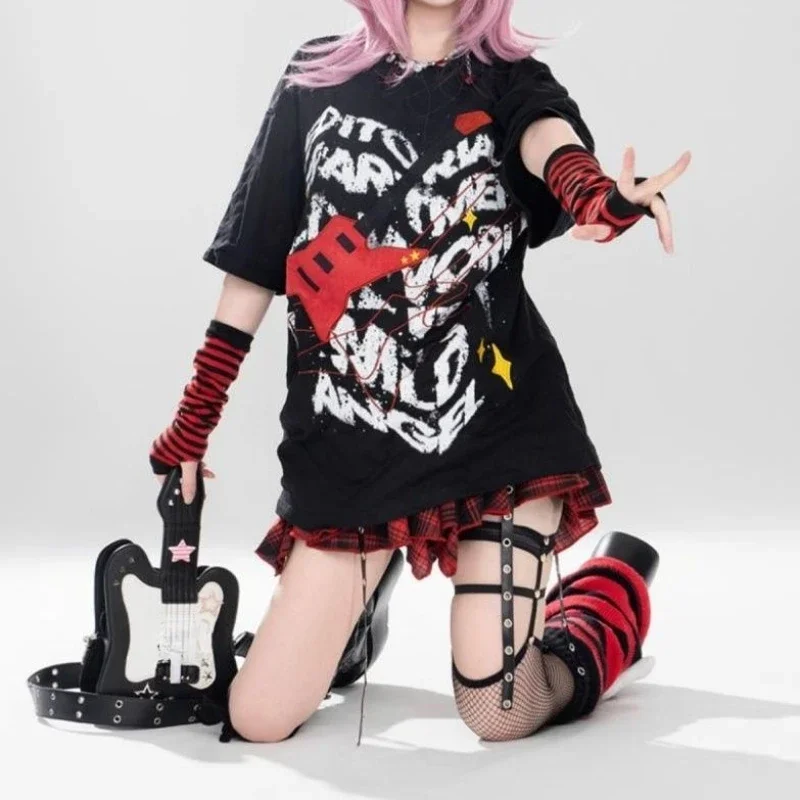 

Американская винтажная одежда Y2k, женская футболка в стиле Харадзюку в стиле панк 2000-х годов, топ в готическом стиле, футболки с вырезом, уличная одежда в стиле эмо, шикарная