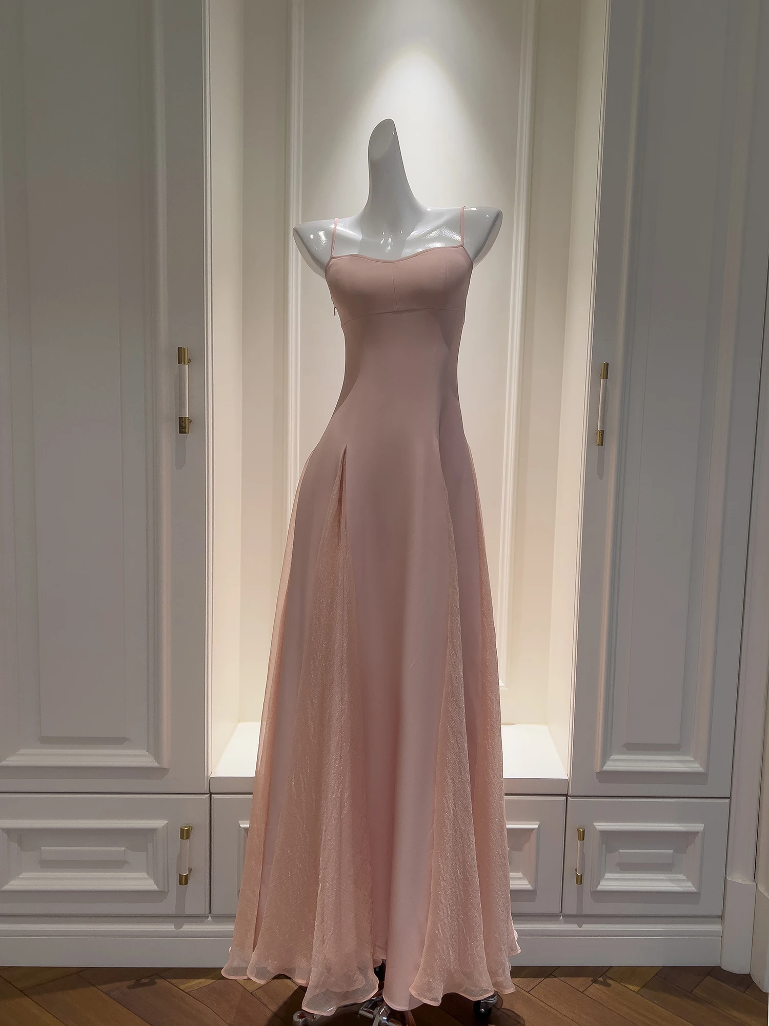 

Pink Fairy Skirt Design Sense Maxi Dr Strapl Waist Cinched Slimming Holiday Gown Korean Sle A-Line Long Dr