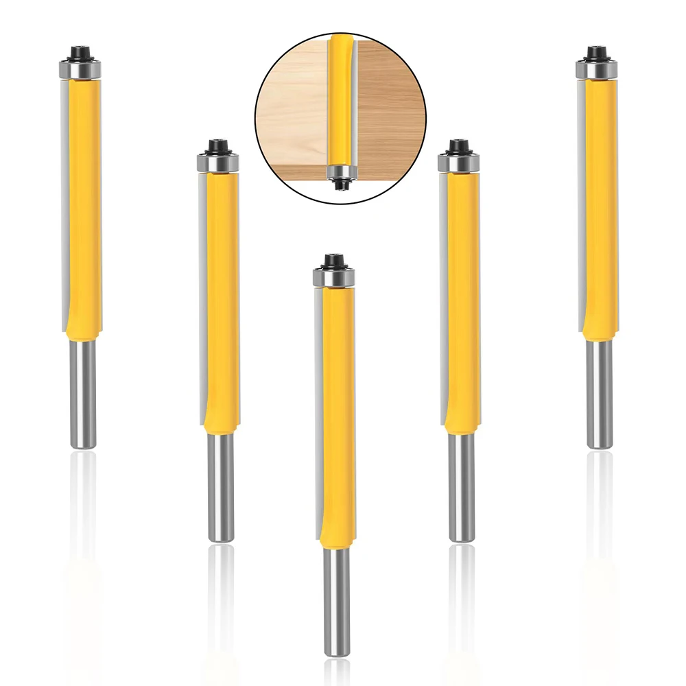 Lâmina longa Flush Guarnição Router Bit com Rolamento, Carboneto de Tungstênio Fresa, Madeira Padrão Template, 1/4 \'\'\', 8 milímetros