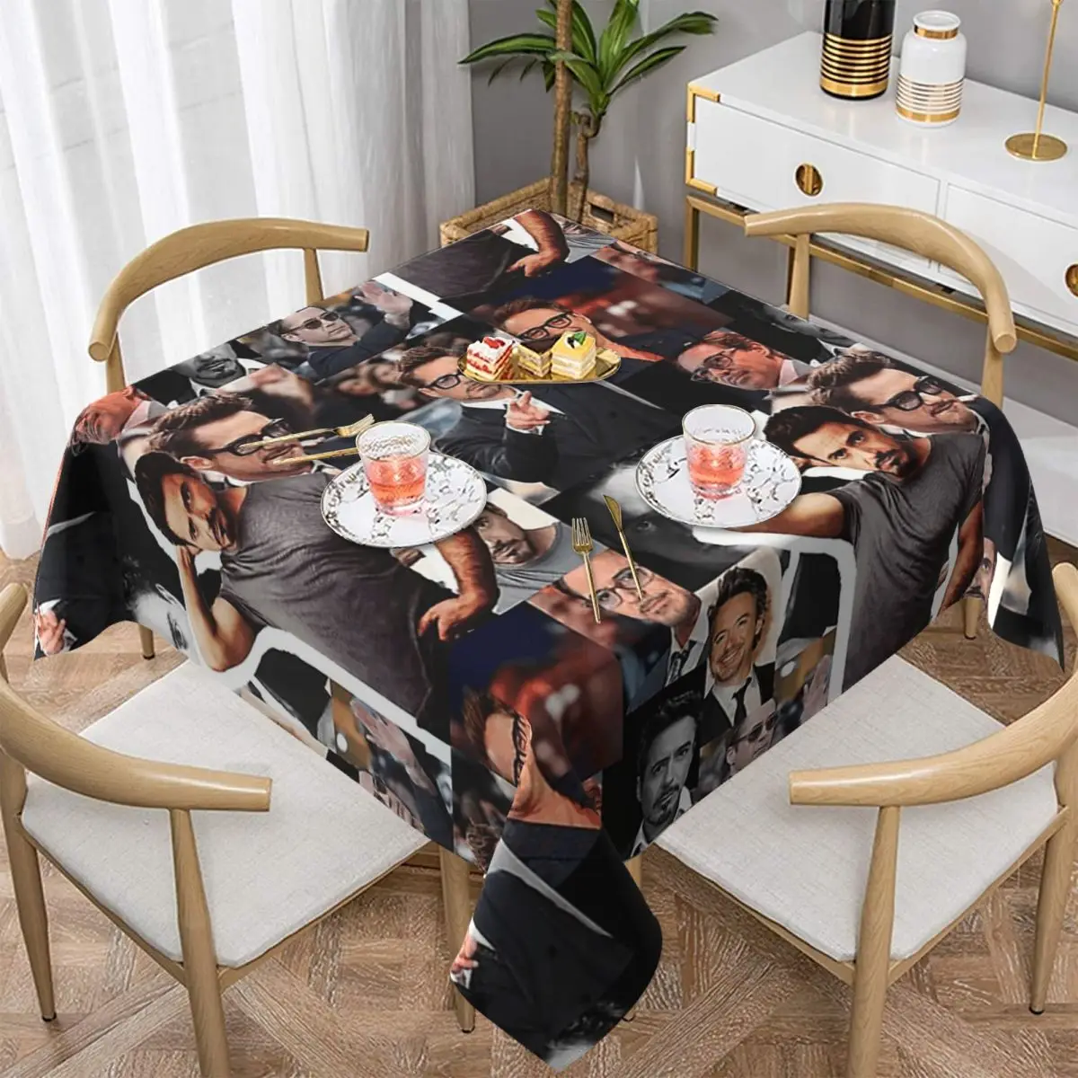 

Robert Downey Jr Waterproof Square Tablecloth Oilproof Table Cloth for Kitchen Events Dining Table Cover
