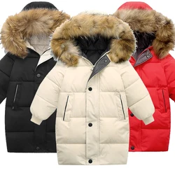 Winter new children's large wool collar camouflage down jacket boys and girls' medium and long cotton jacket thickened warm coat