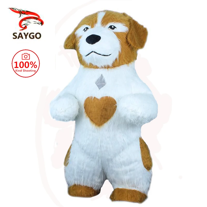 Saygo Inflatable Dog Costumes Mascot Heart Love Hund Roleplay Disfraz Fancy Halloween Cosplay Funny Party Dress Suits for Adult