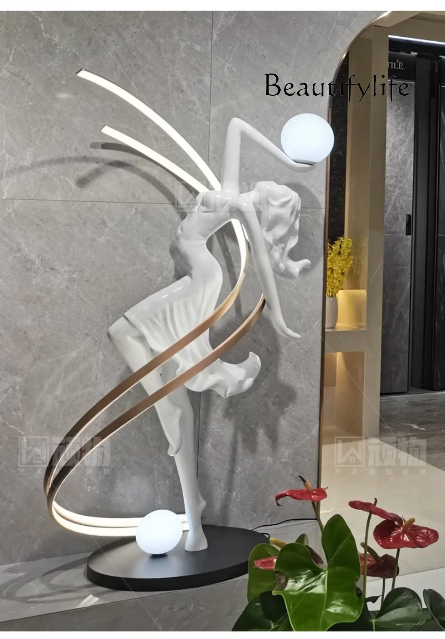 Italian Sculpture Abstract Floor Lamp Decorative Dance Goddess Art Ornaments