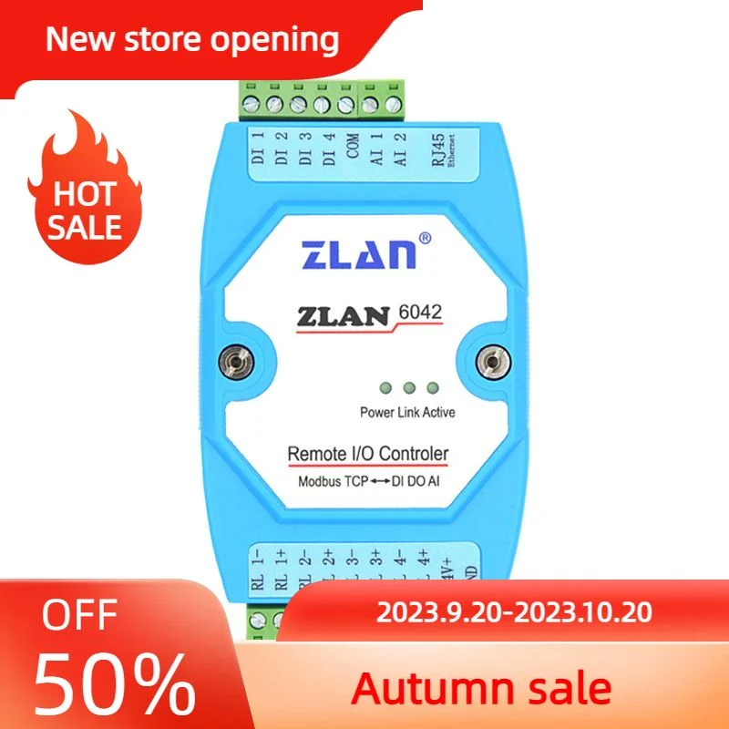 

ZLAN6042 Network Remote Ethernet RJ45 Port IO Controller Modbus TCP/RTU 4 Channels A/D Acquisition I/O Module