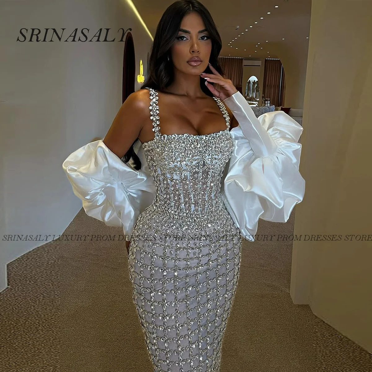 Angepasst Sparkly Diamanten Lange Meerjungfrau Prom Kleider Für Mädchen Party Robe Kristall Perlen Abendkleid vestidos de gala