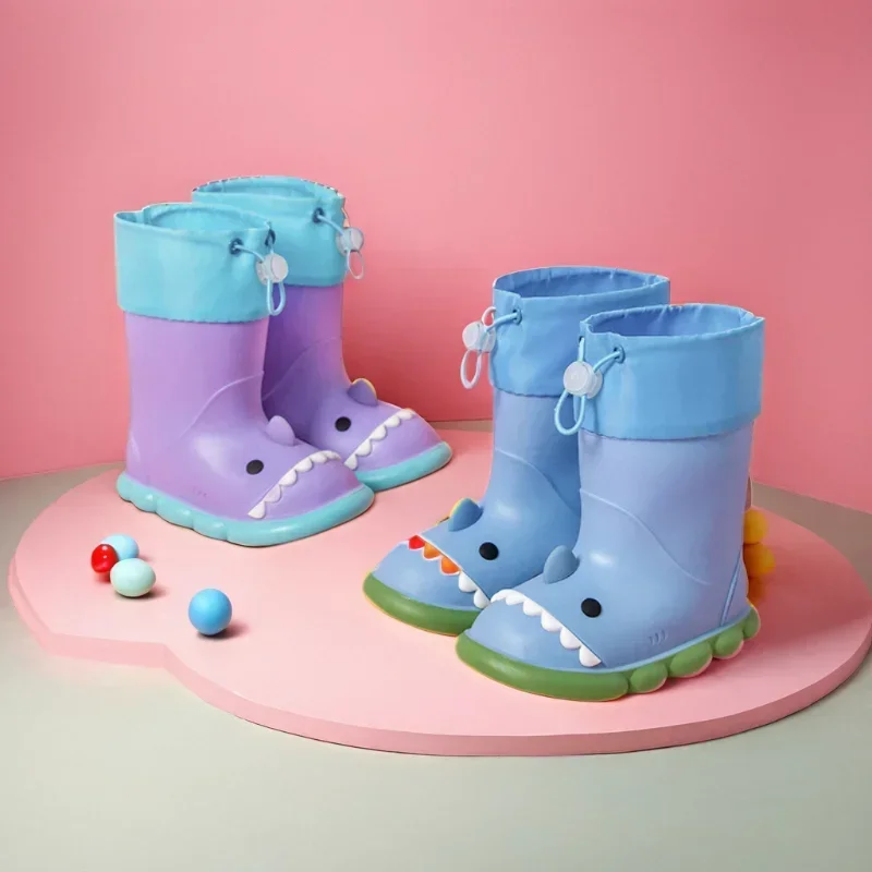 Children Rain Boots Cartoon Shark PVC Waterproof Rainshoes Todller Kids Shoes Boys Girls Water Shoes Soft Sole Anti-Slip Shoes