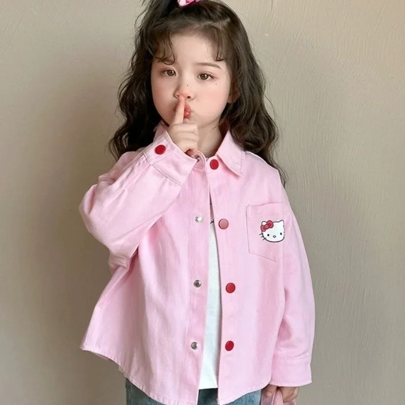 

Sanrio Hello Kitty, пальто принцессы с героями мультфильмов, весенне-осенняя детская куртка, модная свободная розовая рубашка, подарки на день рождения для детей