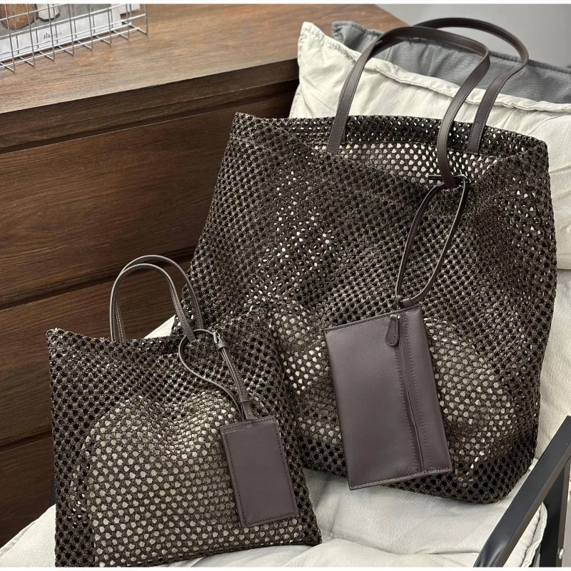 

Lafite Grass Woven Shoulder Bag Minimalist Solid Color Large Capacity Shopping Bag Korean Fashion Beach Travel Vacation Handbag