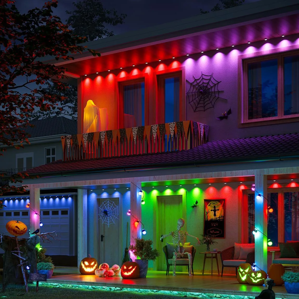 Guirnalda de luces LED RGB para decoración navideña, iluminación ambiental para exteriores, Escena de bricolaje, vacaciones de Halloween, 147 pies, 90LED