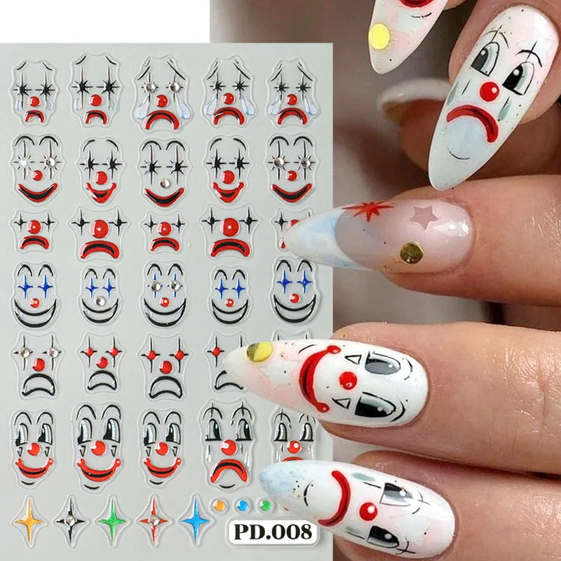 5D تنقش مهرج مسمار الفن ملصقات الكرتون جوكر تصميم مع أحجار الراين هالوين التعبير لاصق الشارات مسمار المورد