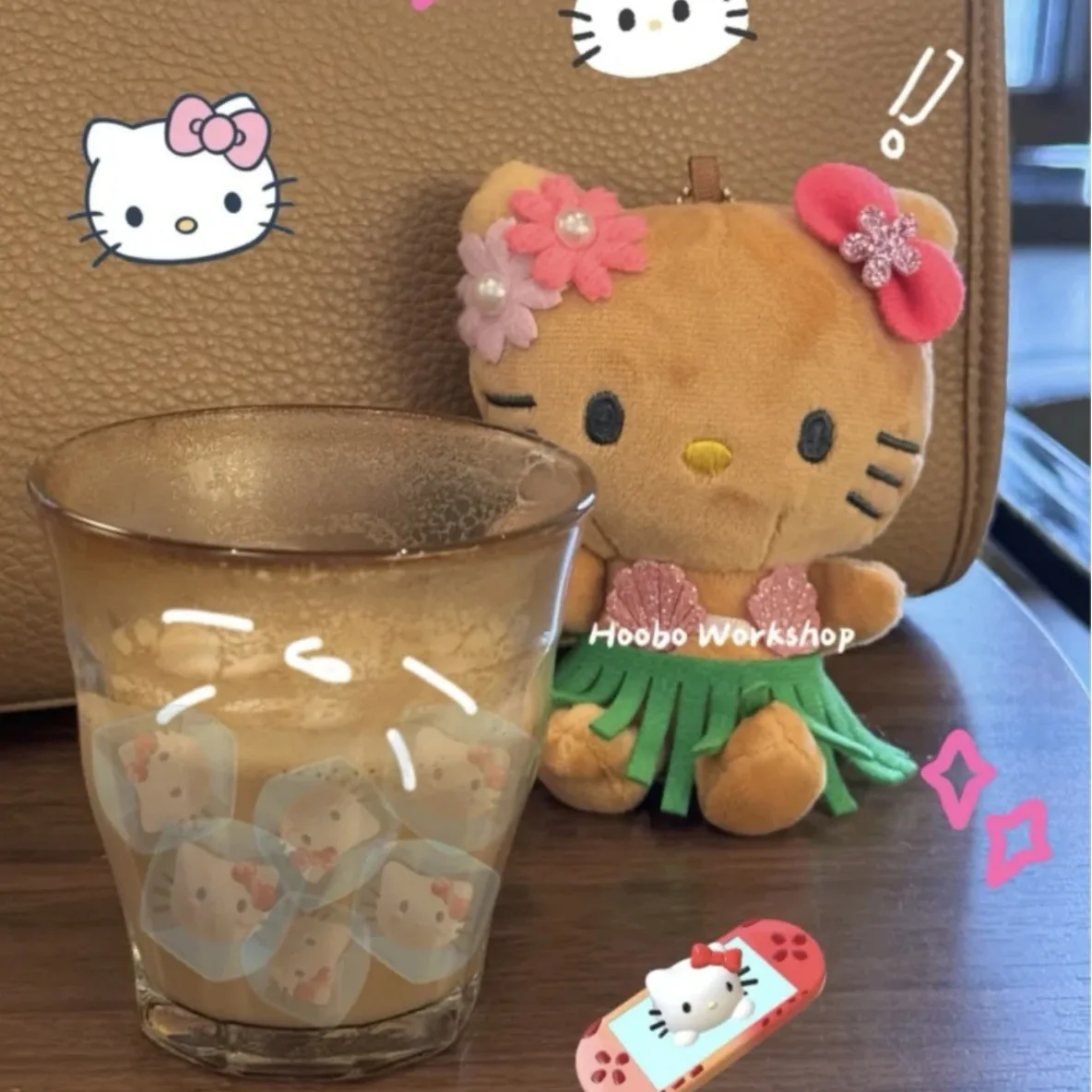 Sanurgente-Porte-clés Kawaii Fluffy Cartoon, Hello Kitty, Kt Cat, Black Skin, Hawaii, Hula Butter, Toy Backpack Pendant, Lovely Periphery