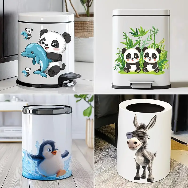 Cute Panda Penguin Trash Can Sticker Fashion Glasses Animal Decorative Wall Sticker Self-Adhesive Removable Home Decoration