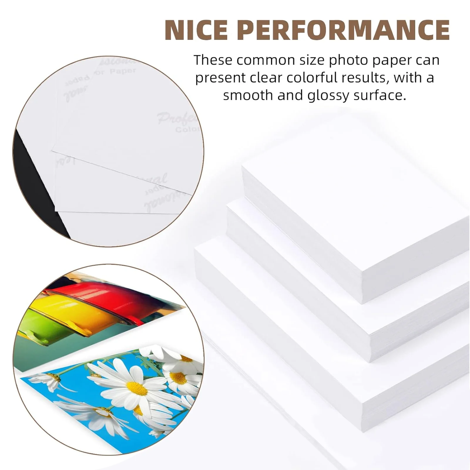 HUSPER 100/20 Sheets Glossy Inkjet Photo Paper 180Gsm 3R/4R/5R/A4 Single-Sided Inkjet Compatible Home Office Use with Grey Back