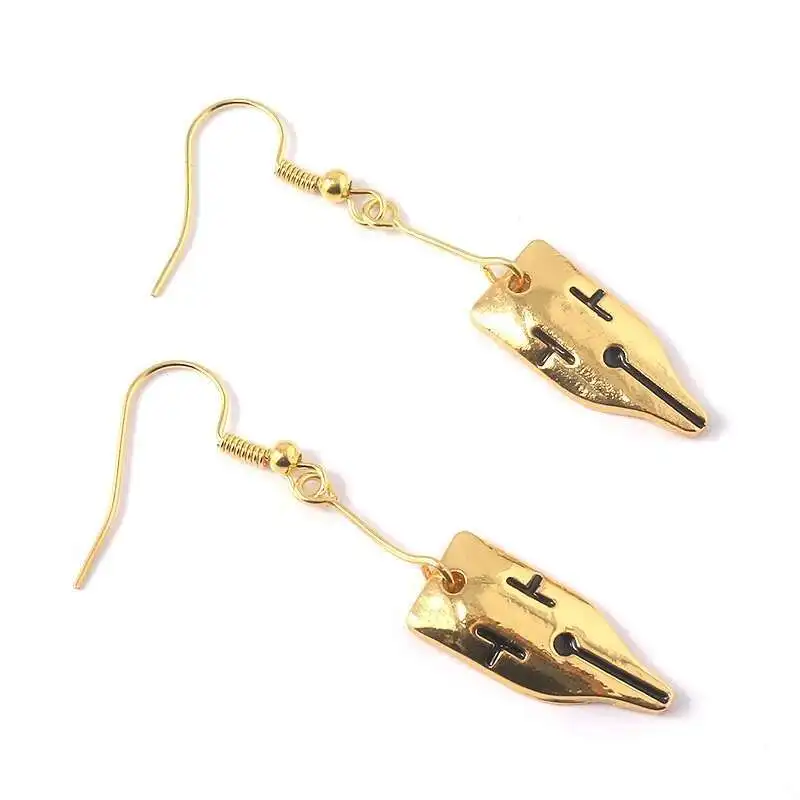 New Anime Jojo Bizarre Adventure Rohan Kishibe Gold Color Pen Nib Earring For Women Girls Cosplay Accessories Fashion