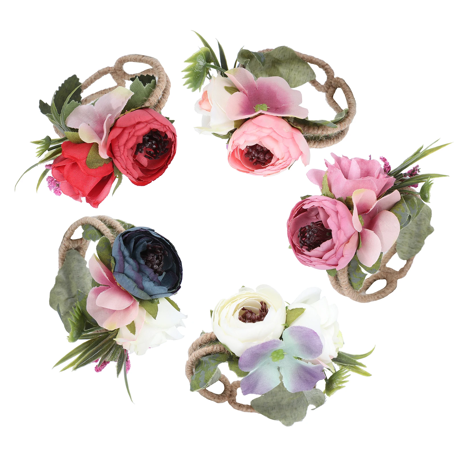 

5pcs Wreath Hair Accessories Artificial Flower Corsage Wristlet Hand Flower Band Bridesmaid Wedding Bracelet Keepsake