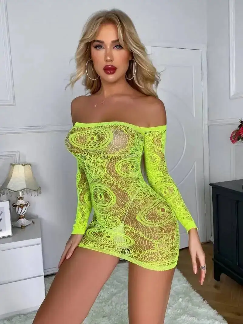새로운 섹시하고 매혹적인 시스루 망사 힙허깅 드레스 유니폼 파자마 드레스 우아한 그린 GC2L