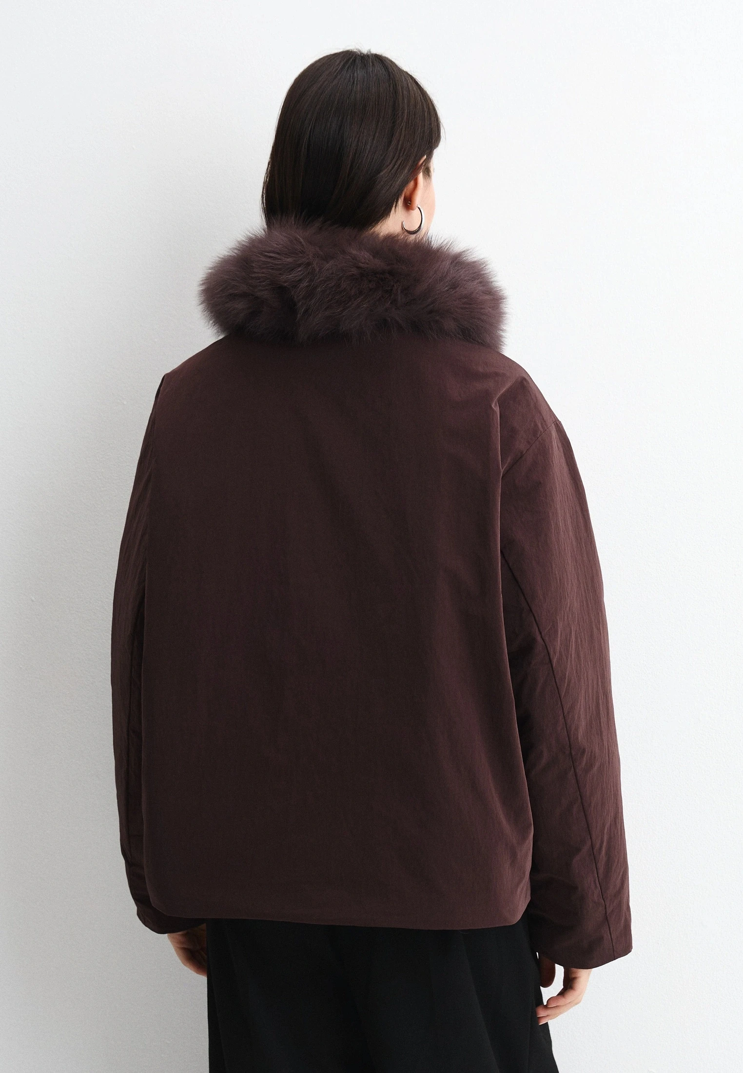 DFDG Women Puffer Short Jacket Big Faux Fur Collar Zip Up Loose Fit Thick Warm Winter Casual Outerwear With Side Pockets Coat