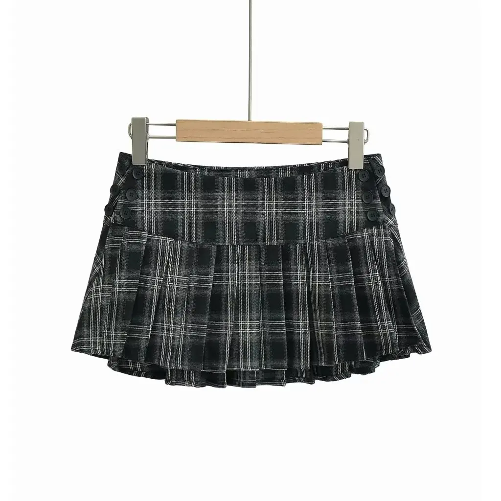 

Winter Sexy Slim-fit Bottomless Pants Plaid Pleated Mini Skirt for Women Low Waist A-Line Design Fashionable And Cool