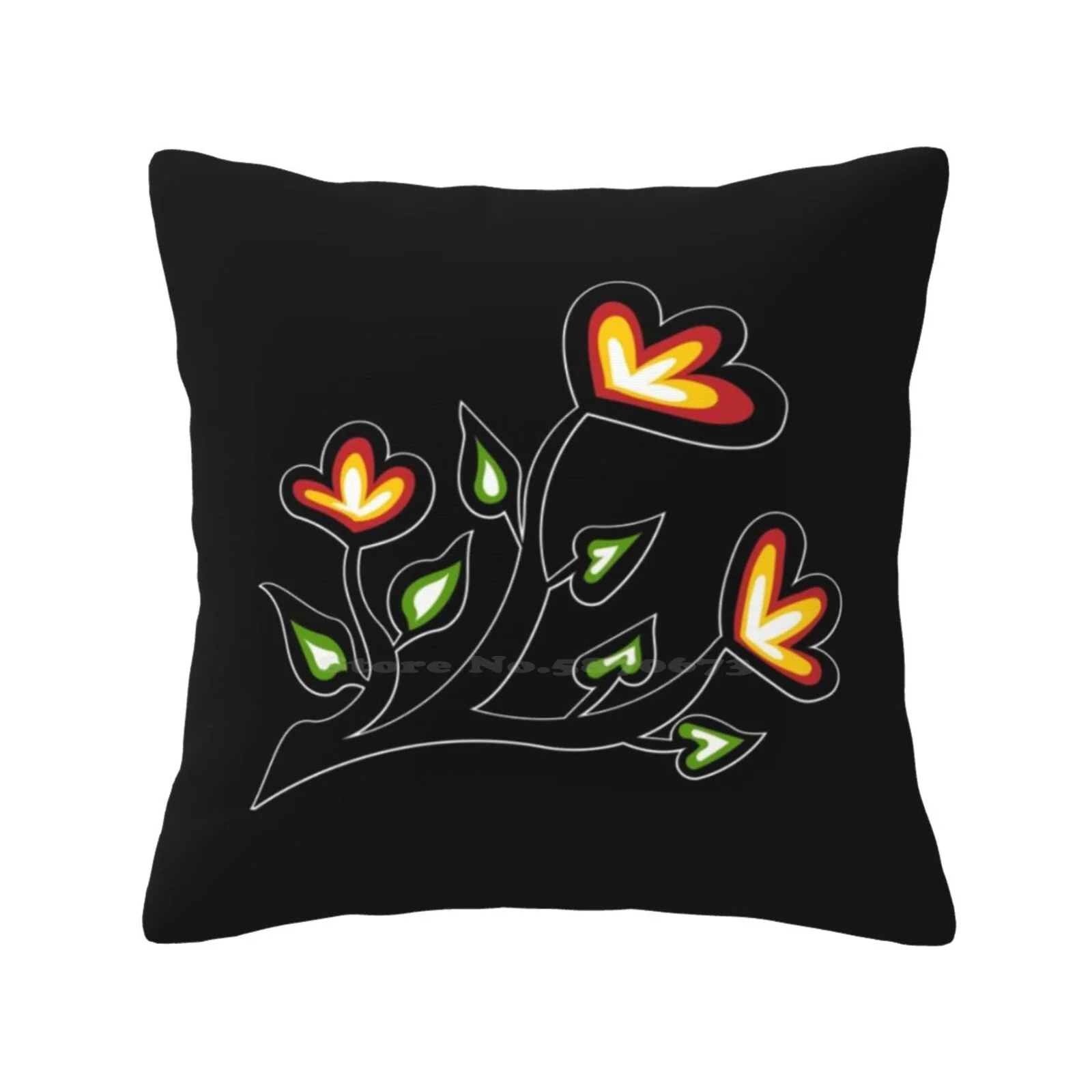 Four Directions Beadwork Flower Indigenous Wawezhi Canada Throw Cushion Pillow Cover Flowers Floral Botanical Beading Spring