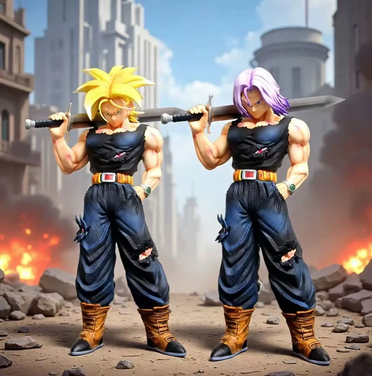 

Коллекционная фигурка Транка Супер Сайяна из Dragon Ball Super с мечом, поврежденная в бою, аниме-мерч, декор для рабочего стола, модель JJ Studio