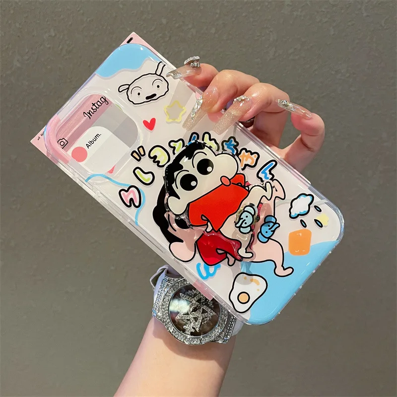 مضحك الكرتون تلوين شين تشان الفيل تدوير قوس قضية الهاتف آيفون 16 15 14 13 برو ماكس للصدمات الغطاء الواقي