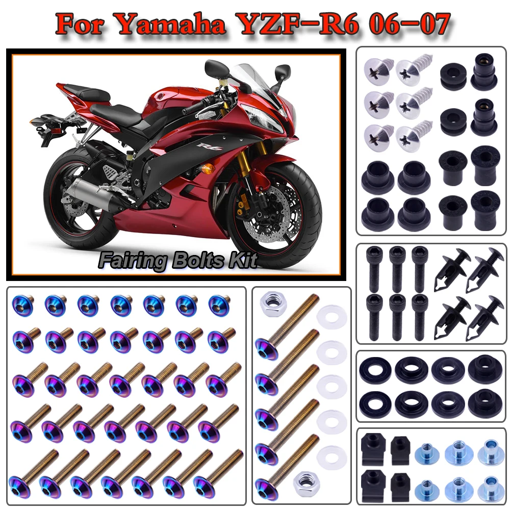 For Yamaha YZF R6 2006-2007 Motorcycle Stainless Complete Bodywork Fairing Bolt Kit Screws Clip