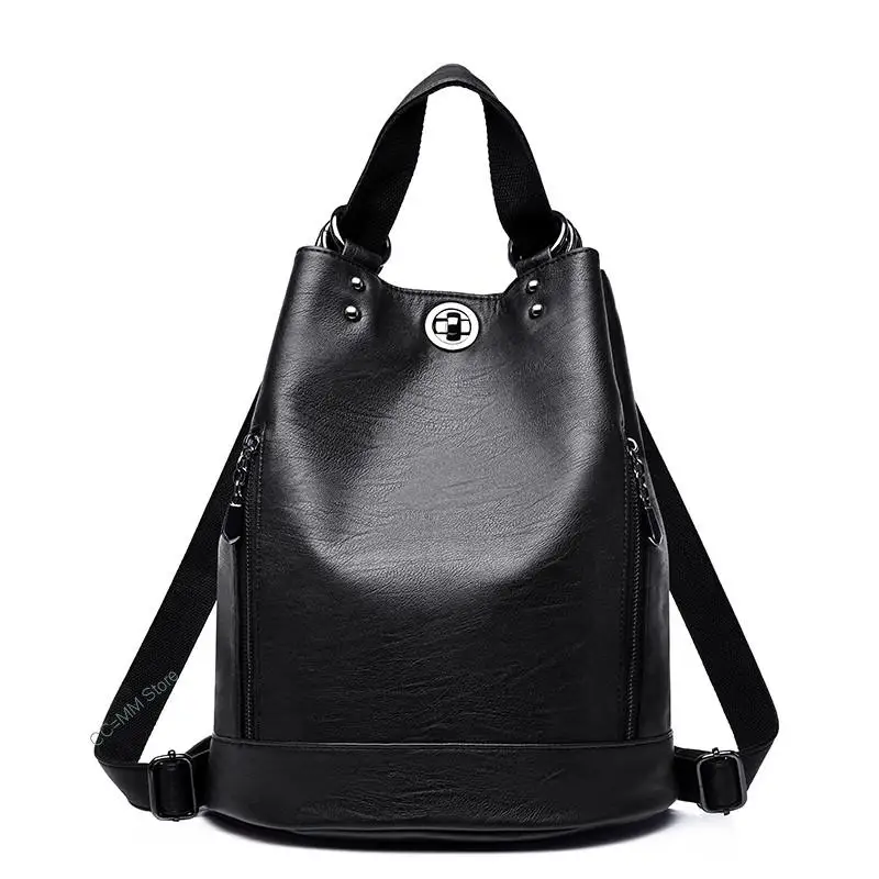 Brand Woman Backpack High Quality Leather School Bags Moto Style Women Backpacks Vintage Soft Lady Bucket Shoulder Bags