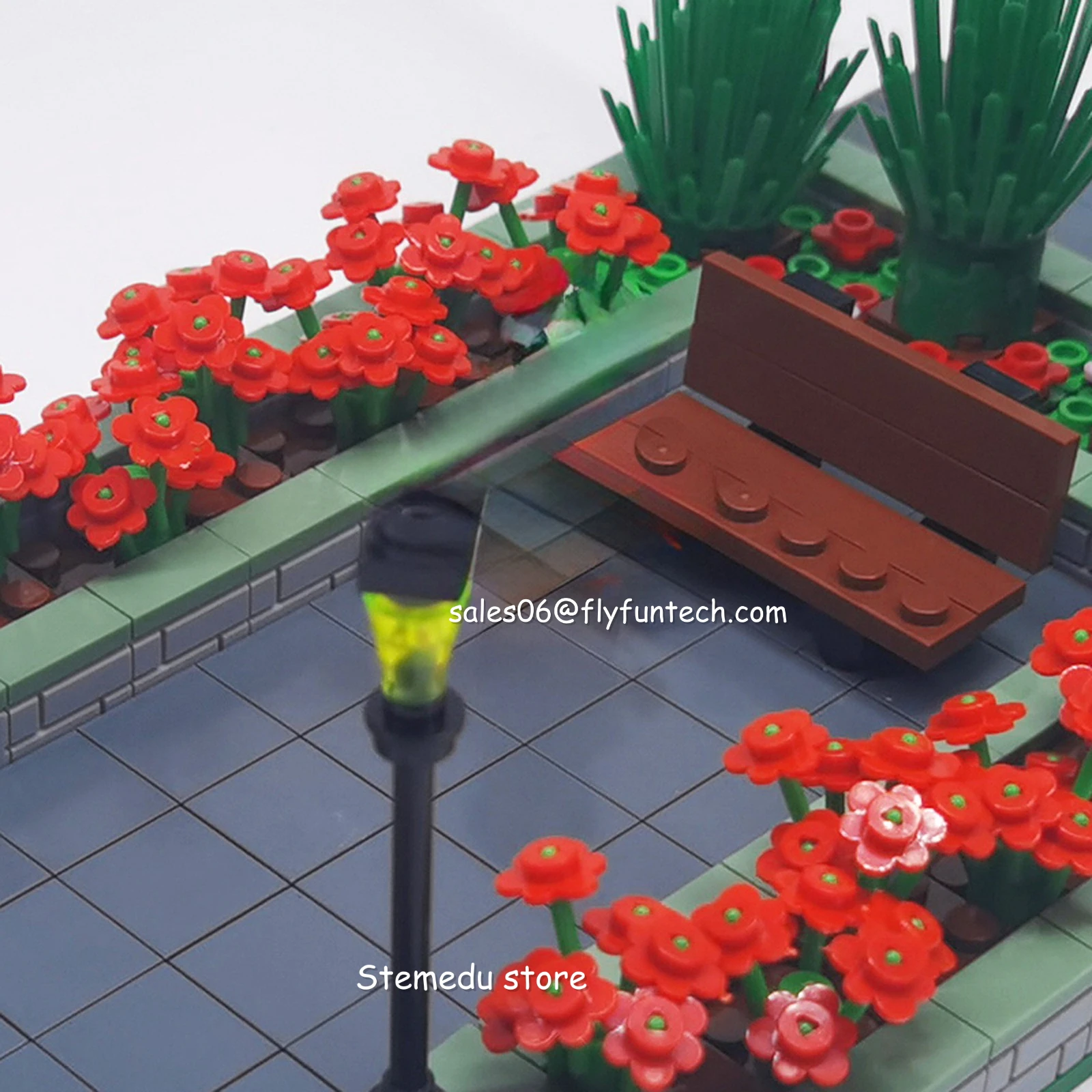 

MOC городской дорожный пейзаж, вид на улицу, парк, одна сцена, дерево, скамейка, модель, строительные кирпичи, сделай сам, городские строительные игрушки для детей