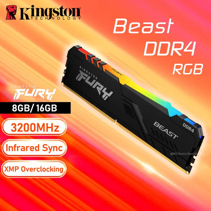 Оперативная память Kingston FURY Beast RGB DDR4 8 Гб 16 Гб 3200 МГц для ПК, оперативная память для компьютера Intel AMD для настольного компьютера 1,2 в DIMM 288Pin DDR4 3200 МГц, Новинка