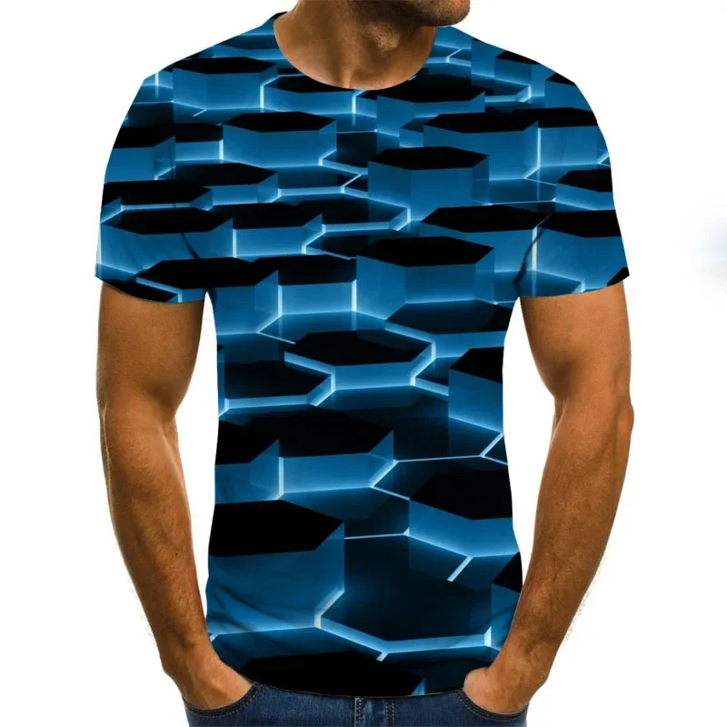 2024 New 3D Effect Men's T-shirt Summer Tops Visual Pattern Shirt Oversized Men's T-shirt Fashion Short-sleeved 3D Round Neck