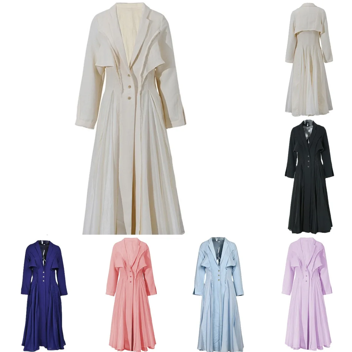 Linen Jacquard Long Women Prom Dress Blazer Suit Full Sleeves Single Breasted Jacket Ankle Length Party Gown In Stock