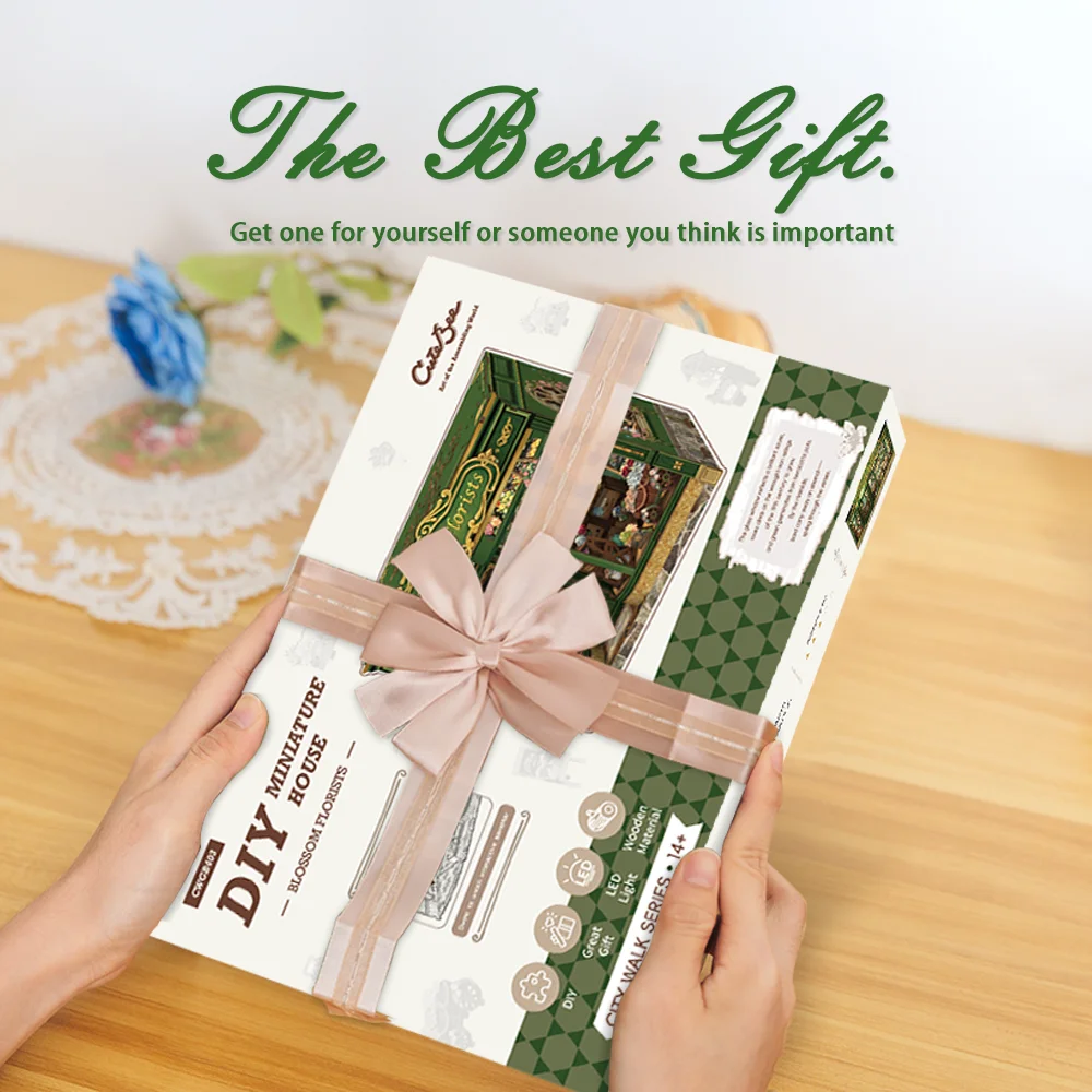 CUTEBEE Book Nook Kit 3D DIY Dollhouse with LED Light Bookshelf Insert Street Shop Series Miniature Model For Home Party Decor
