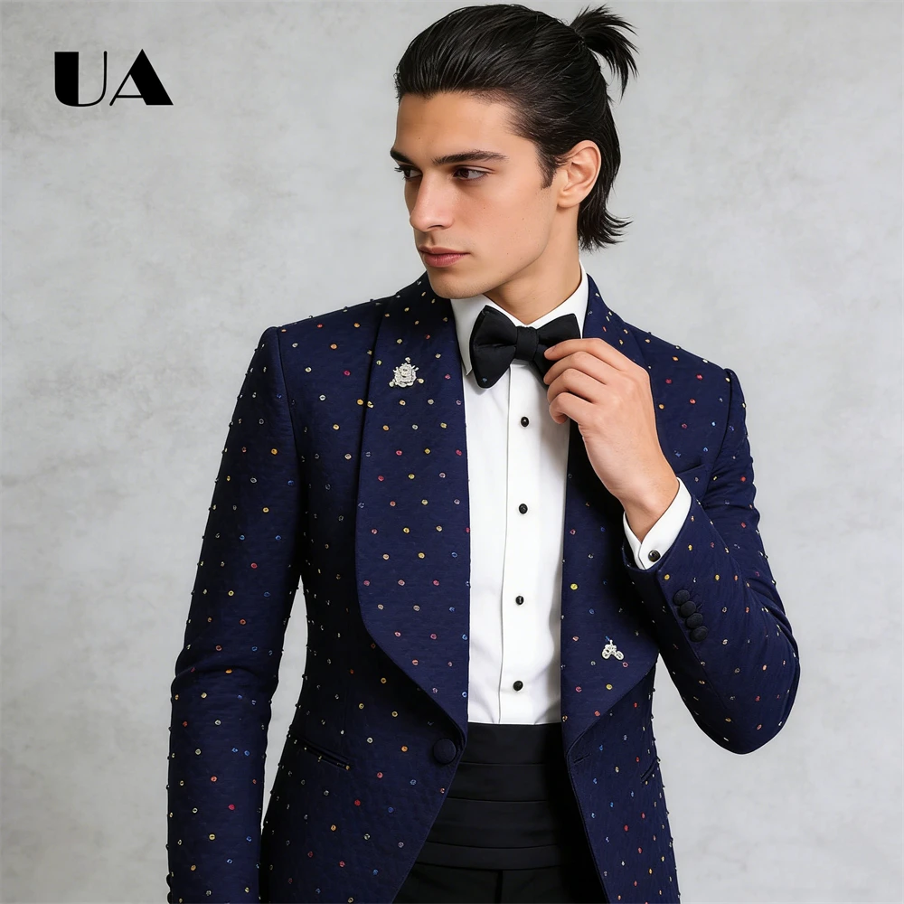 Colorful Crystals Suit Set for Men, Wedding Business Suits, One Button Suit Blazer Pants Set Men's Prom Suit Attire