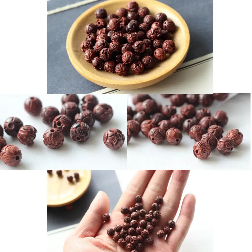 10 قطع اليدوية الخشبية منحوتة لوتس فضفاض الخرز مالا الخرزة سوار المجوهرات