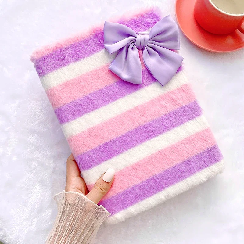 Bow Rabbit Fur Hair Flip Case For iPad Pro 11 2021 2018 Air 4 10.9 2020 Plush Tablet Cover For iPad 10.2 5 6 7 8 9 Mini 12345