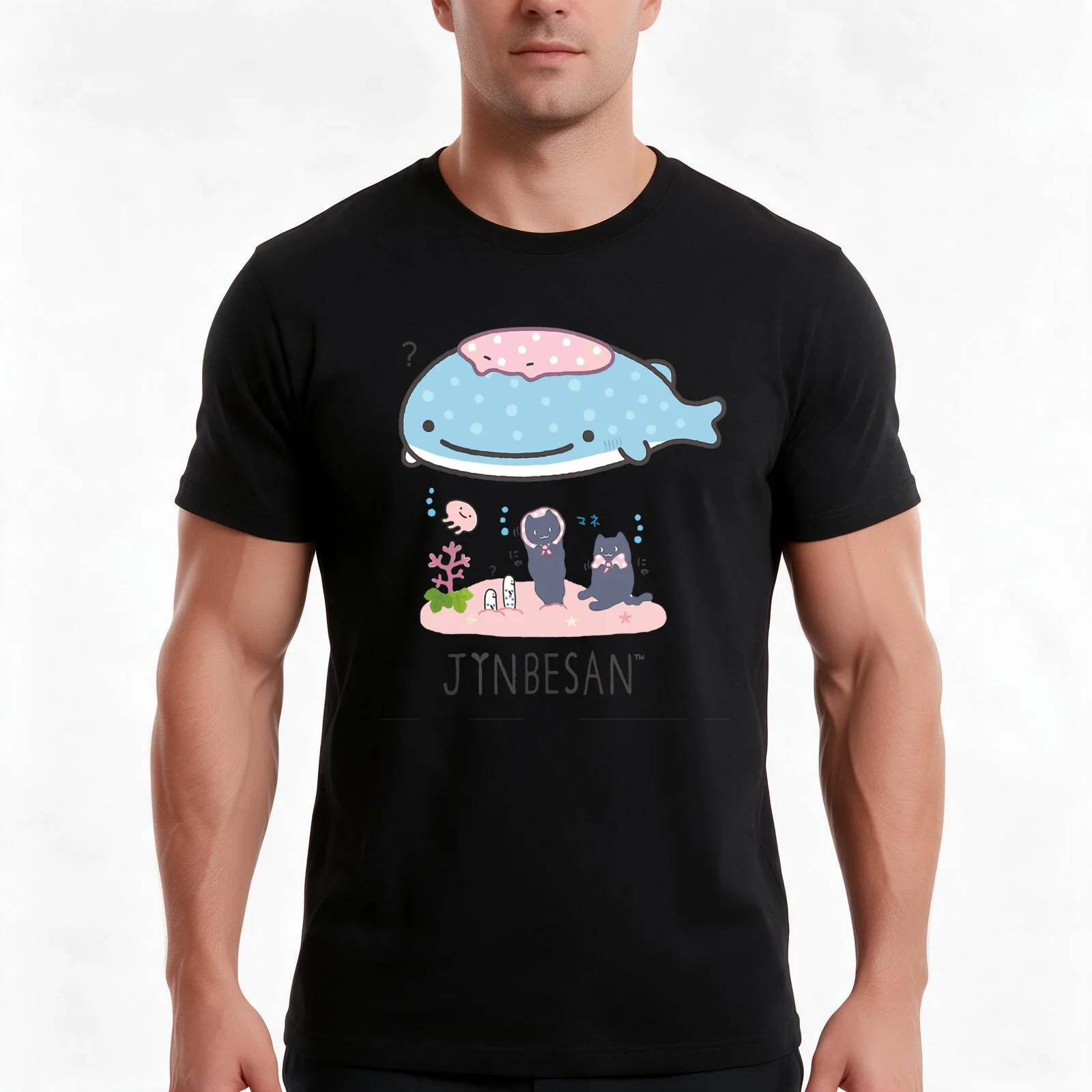 Jinbesan Group Pose T-Shirt, Summer Casual Cotton Tee, Oversized Streetwear Tops, Vintage Graphic Print, Loose Fit Short Sleeve