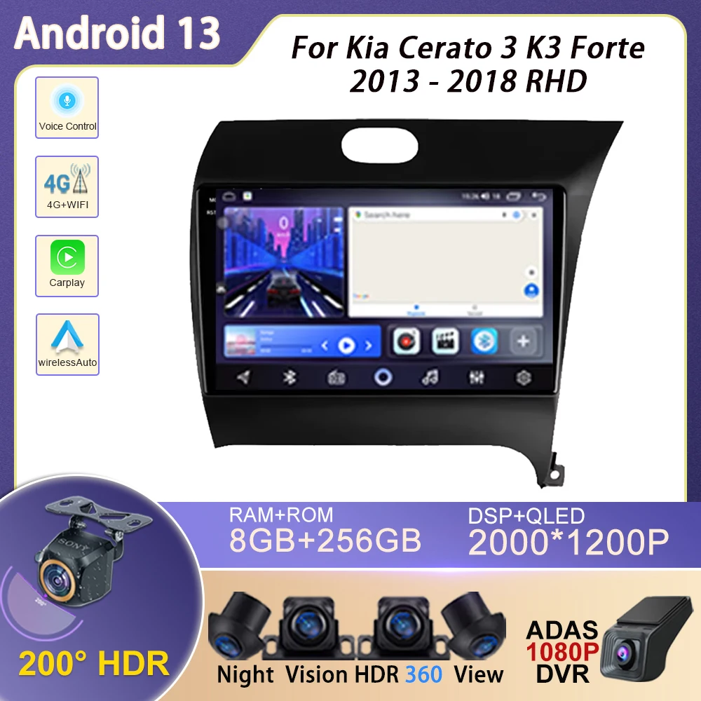 

Car Radio Carplay For Kia Cerato 3 K3 Forte 2013 - 2018 RHD Navigation Multimedia Player Android Auto Stereo 5G Wifi No 2din DVD