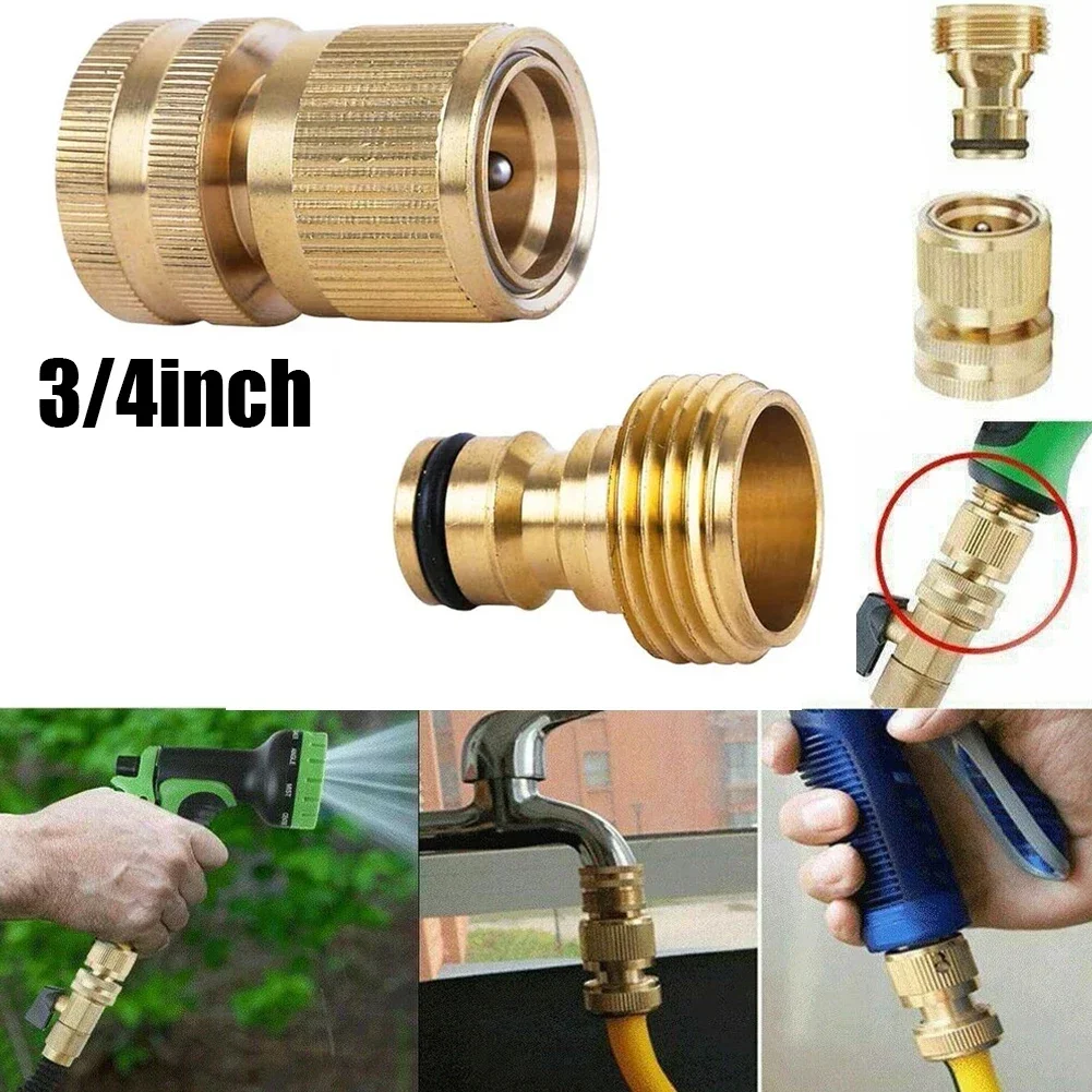 Garden Hose Quick Connect Swivel Connector 3/4 Inch Brass-Coated Hose Adapter Brass Female Thread Tap Connector Male Quick