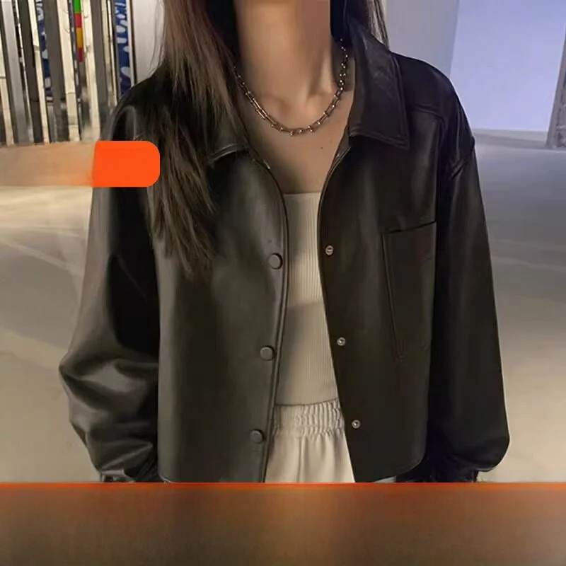 Chaqueta Corta de Cuero PU para Mujer, Estilo Motociclista, Nueva Colección , Moda Primavera Otoño Invierno, Estilo Hong ...
