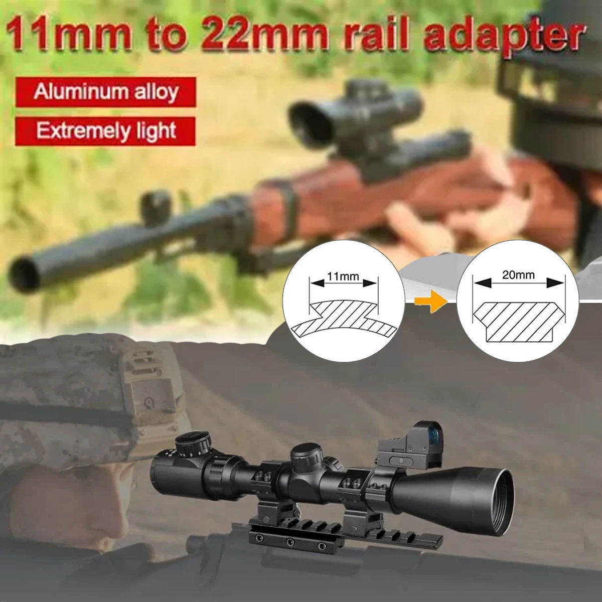 

Tactical Turn 11mm Dovetail To 20mm Scope Ring Mount Adapter for Dovetail Picatinny Rail Hunting Accessories Rifle Scope Mount