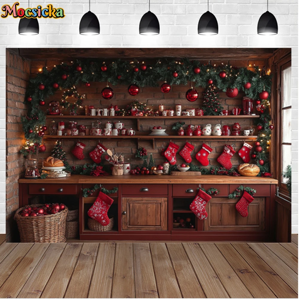 Mocsicka Winter Photography Backgrounds Christmas Kitchen Holiday Holiday Adults Family Children Photo Backdrops Studio