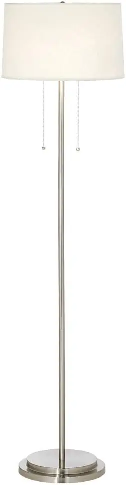 

Simplicity Modern Minimalist Floor Standing Lamp 59" Tall Brushed Nickel Silver Metal Off White Tapered Drum Shade Decor for