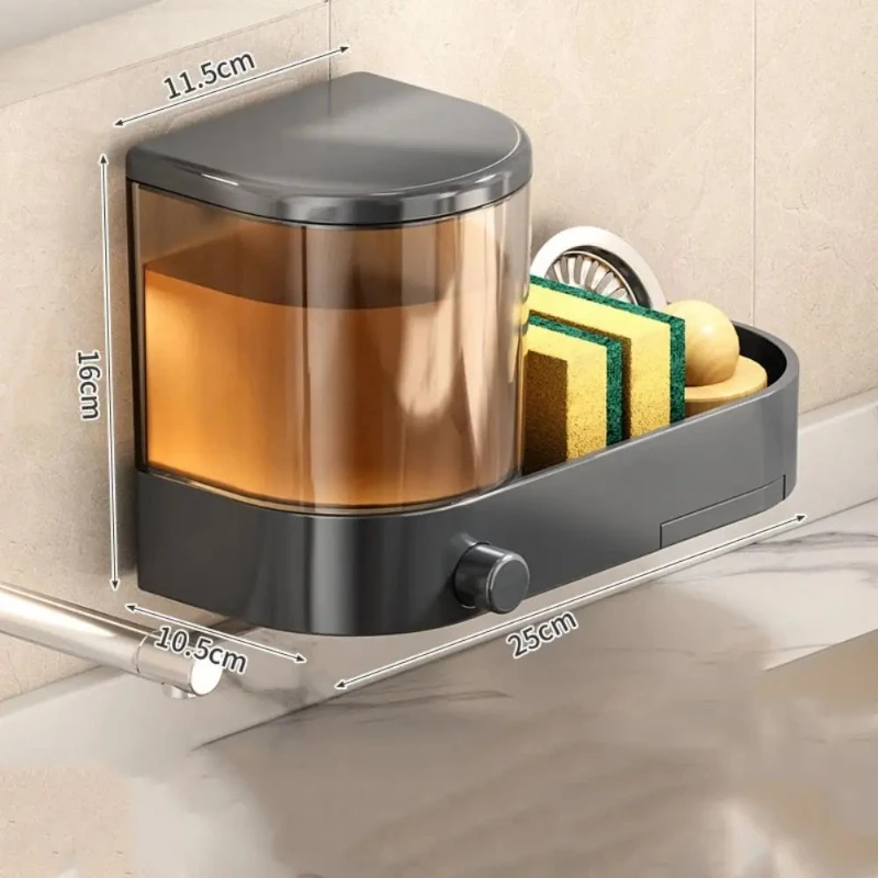 Dispenser di sapone da parete con vassoio in spugna e vaschetta di scarico, contenitore disinfettante per le mani di grande capacità, design salvaspazio