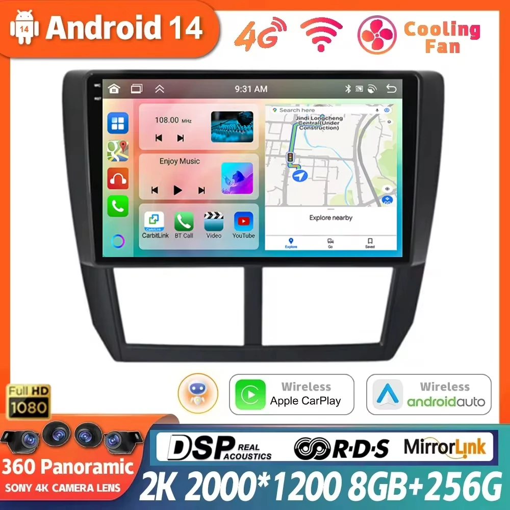 

Android 14 Carplay и автоматическая стереосистема для Subaru Forester 3 SH 2007-2013 для Impreza GH GE Автомобильный радиоприемник Мультимедийный плеер GPS без 2DIN DVD