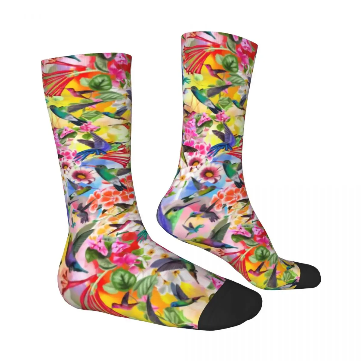 Colorful Floral Print Socks Humming Birds Retro Stockings Women Men Soft Outdoor Socks Winter Design Anti Bacterial Socks