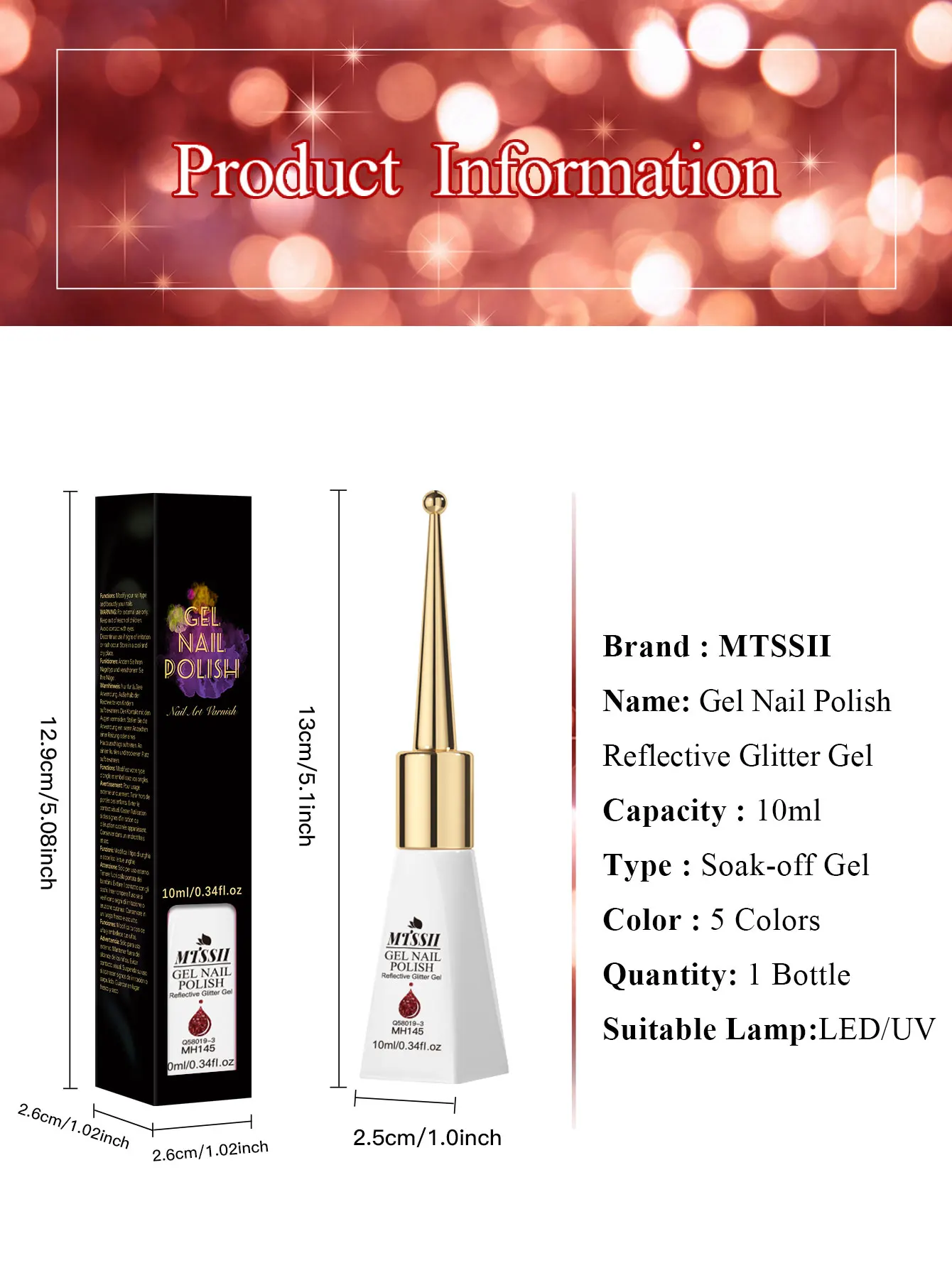 7ml Klasyczny Lakier Hybrydowy z Brokatem Odblaskowym, Półtrwały Lakier do Paznokci do Projektowania Manicure, Bez TPO i HEMA