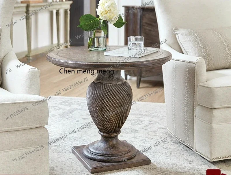 

ZJRound corner table living room solid wood small coffee table American art balcony flower stand bedside storage table